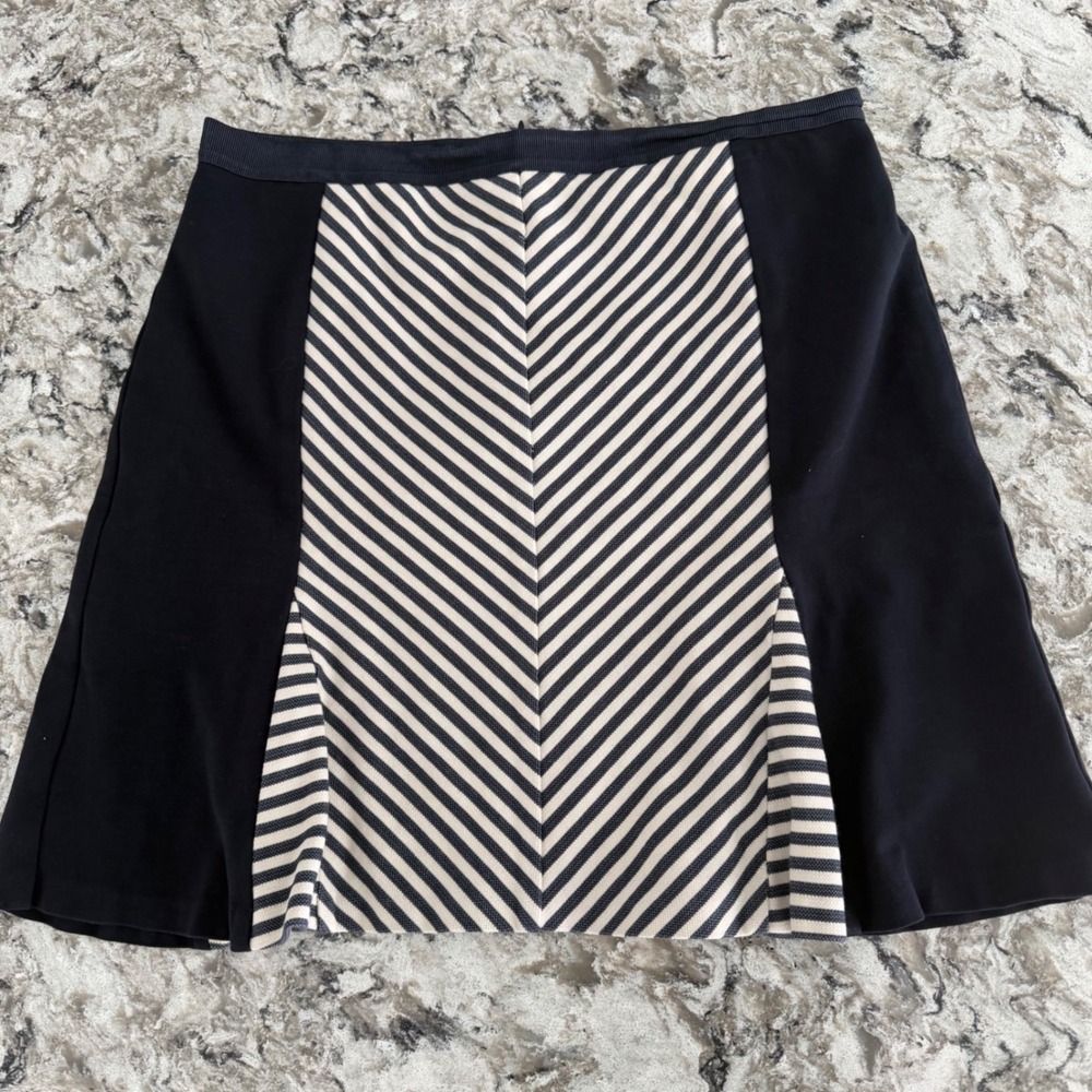 Ann Taylor Skirt‎ Navy Blue Striped Tulip Hem Nautical Coastal Cotton 14